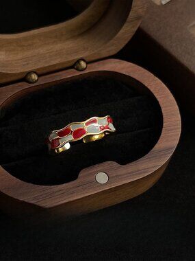 Adjustable Enamel Ring Gold Red White Open Ring Statement Ring